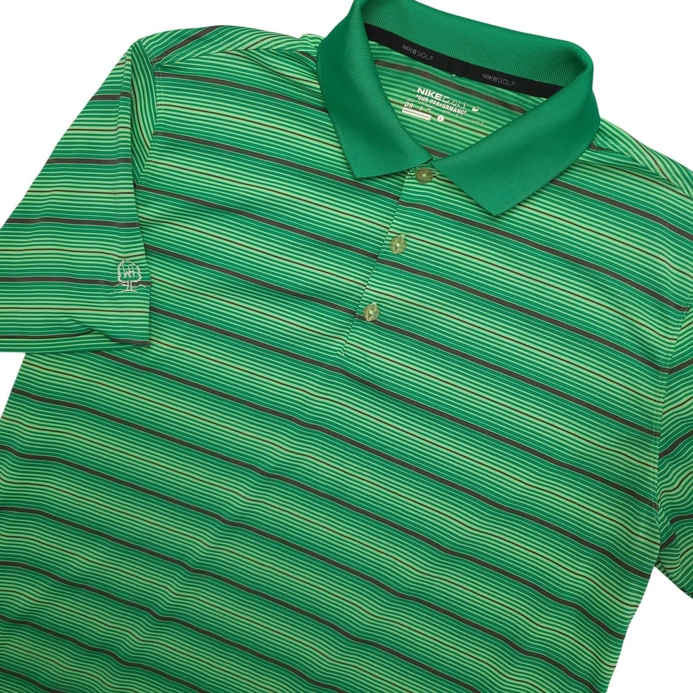 Nike Golf Dri-FIT Polo Shirt Mens L Green Stripe Golf Tree Logo Tour Performance